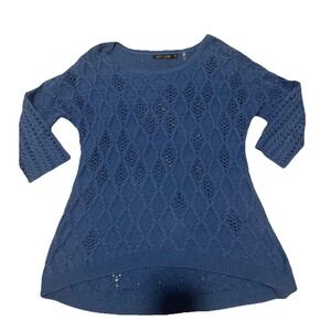 NIC+ ZOE Women's Size Medium Blue Open Crochet Knit Sweater Anthropologie